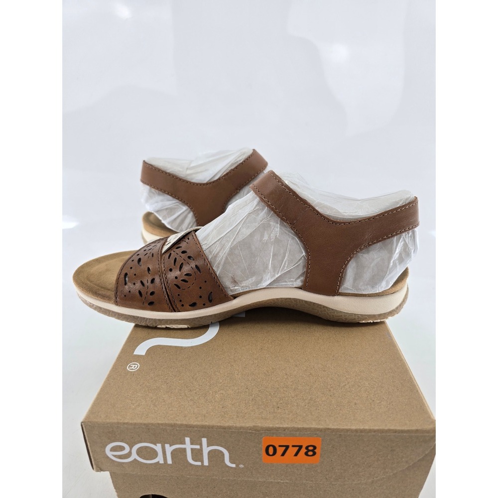 Earth Origins Sylo Sandals Womens 7 Brown Laser Cut Hook Loop Straps - New - Picture 4 of 9